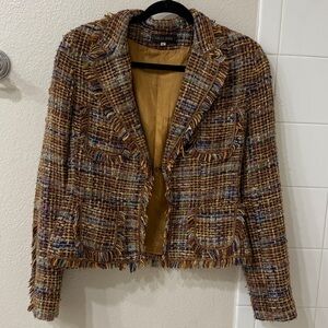 Tweed Fringe Pocket Women's Jacket - Brown Multi